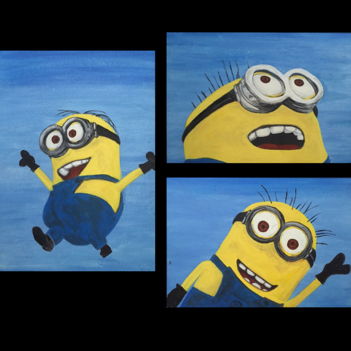 MINIONS - DAVE, JERRY AND JORGE - Oil on Canvas - 15.75" x 11.81" X 3