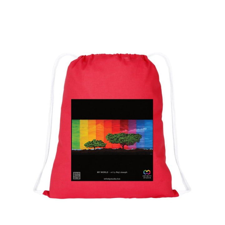 MY WORLD Art Drawstring Red